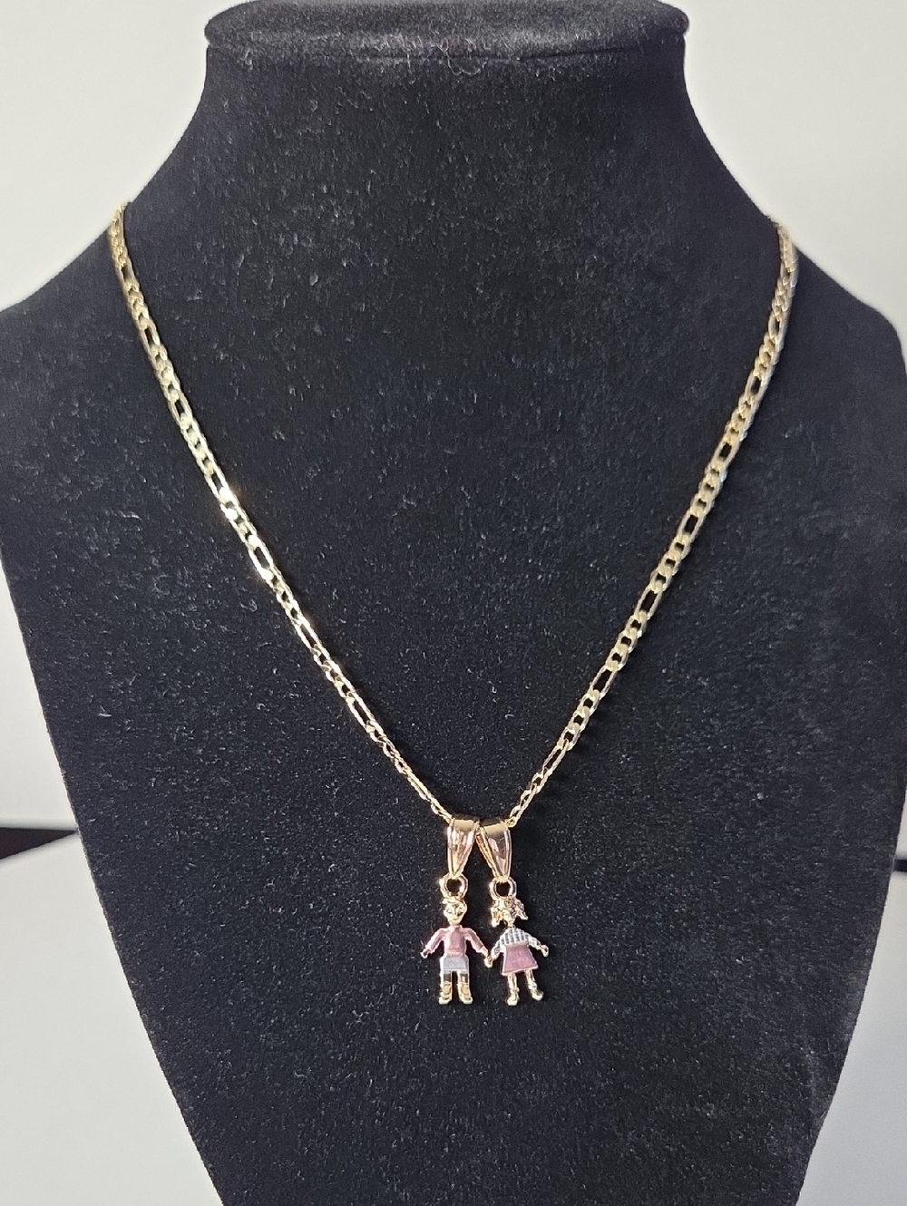 Gold-tone Girls Pendant Necklace with Pink Enamel Accents